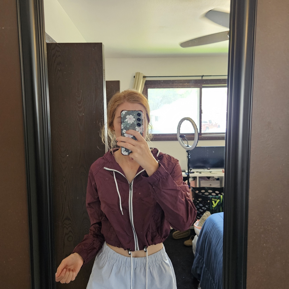 Maroon Cropped Windbreaker Jacket